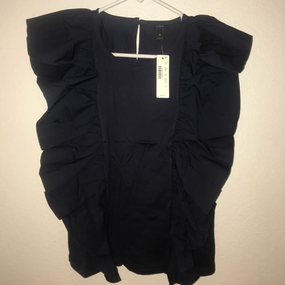 J. Crew Ruffle Front Top—Navy - Picture 2 of 5